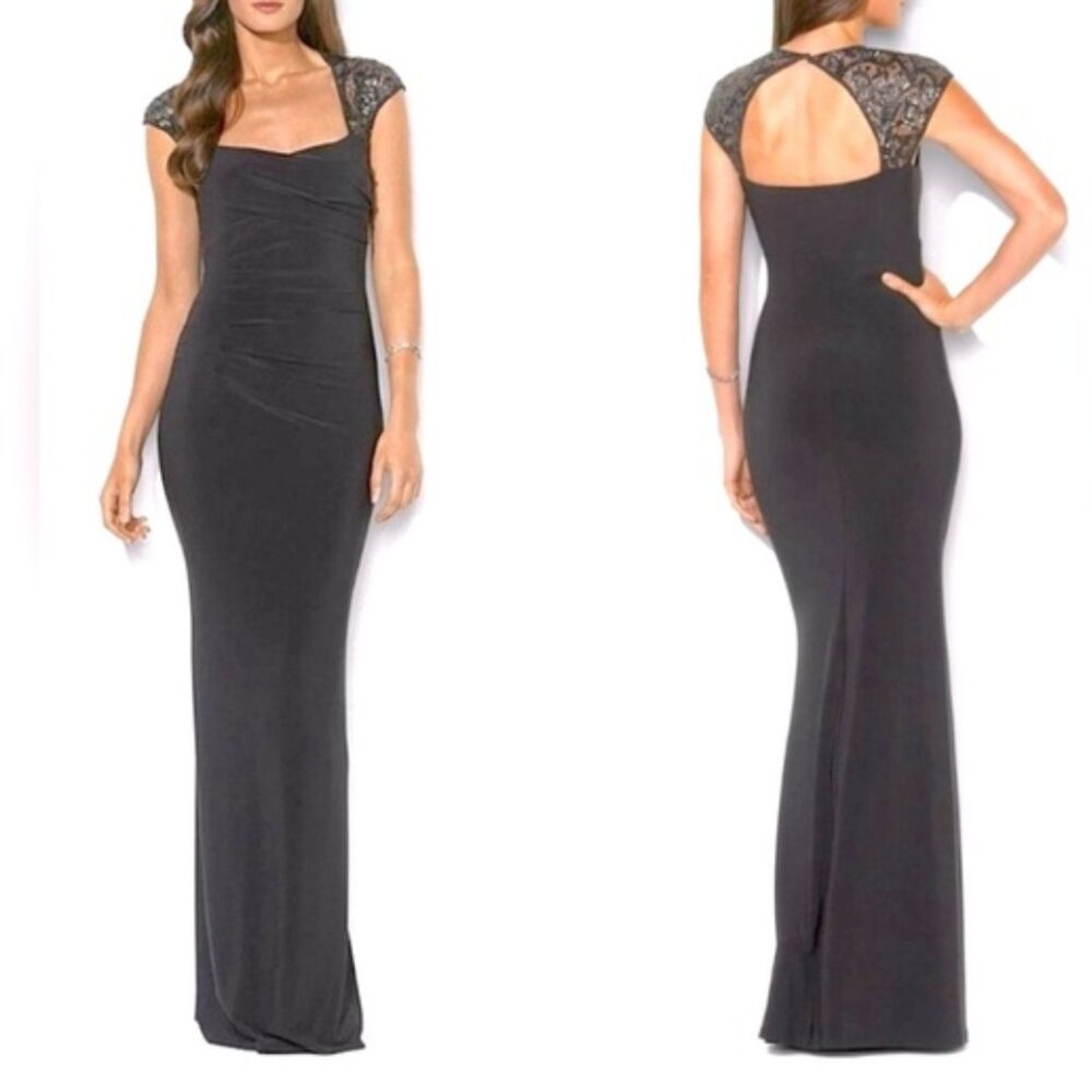 Lauren Ralph Lauren Black Gown with Sequin Shoulder, Size 12